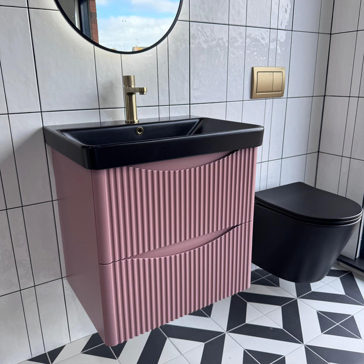 Josef Martin Happi 600mm Fluted Wall Hung Vanity Unit &amp; Inset Basin - Victorian Rose