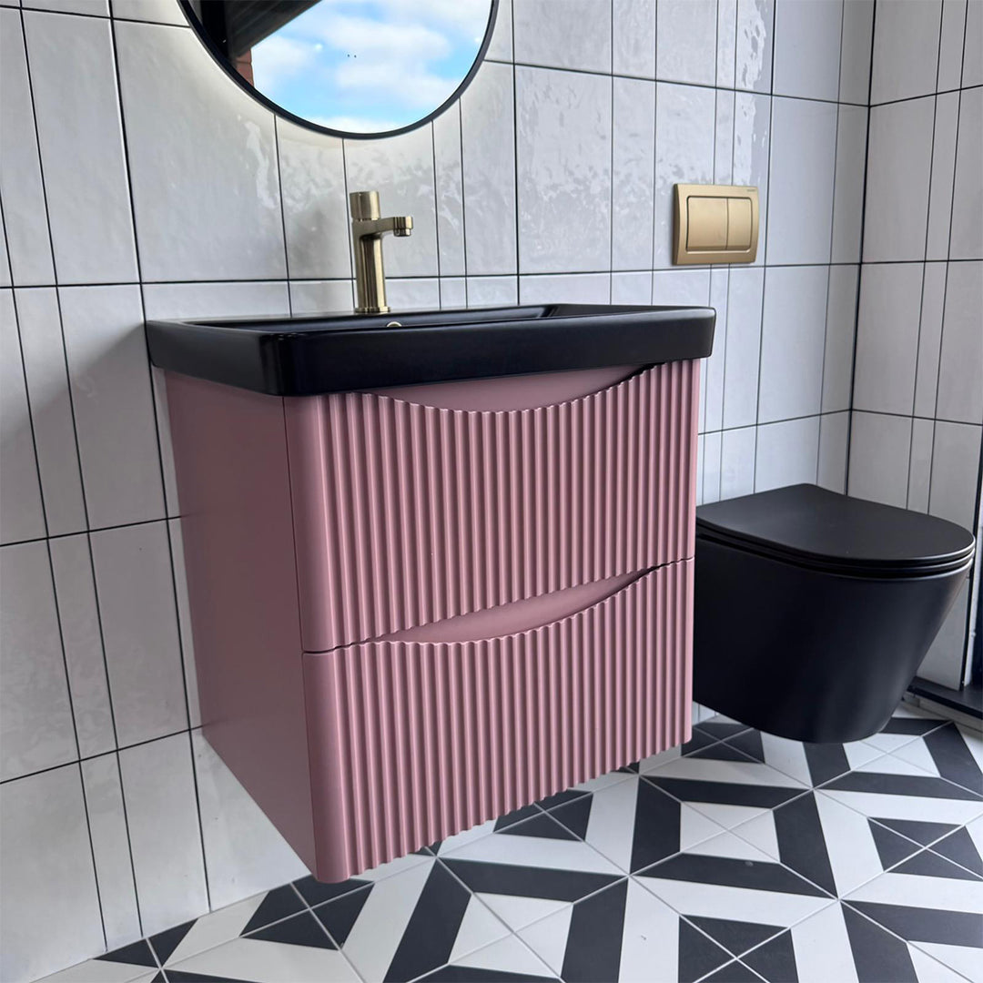 Josef Martin Happi 600mm Fluted Wall Hung Vanity Unit &amp; Inset Basin - Victorian Rose