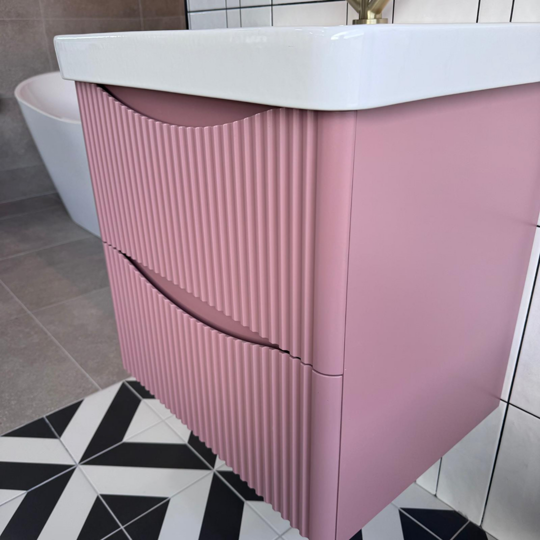 Josef Martin Happi 600mm Fluted Wall Hung Vanity Unit &amp; White Inset Basin - Victorian Rose