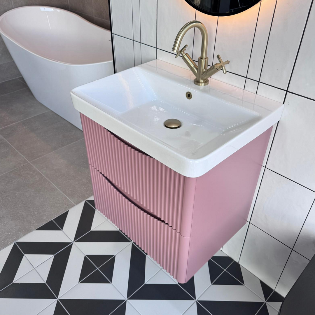 Josef Martin Happi 600mm Fluted Wall Hung Vanity Unit &amp; White Inset Basin - Victorian Rose