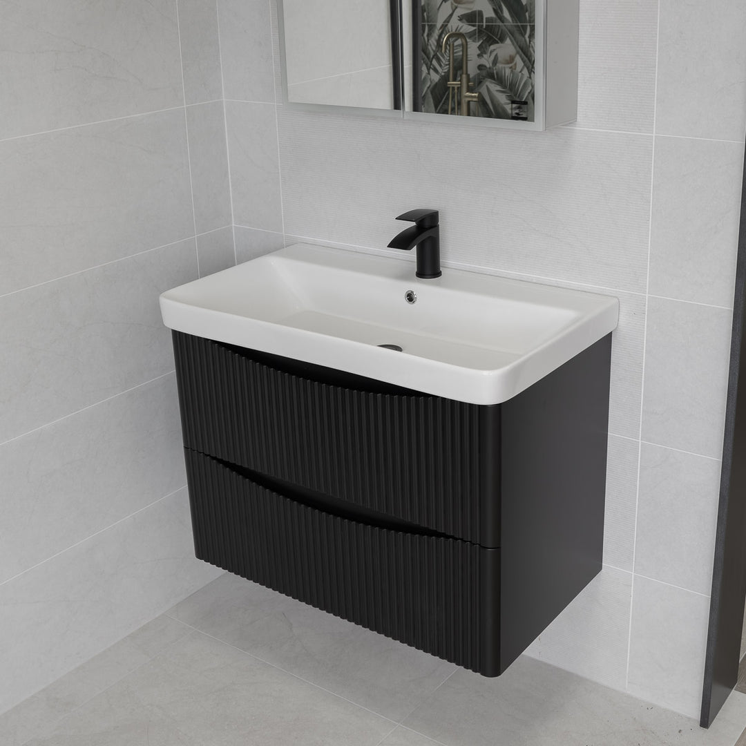 Josef Martin Happi 800mm Fluted Wall Hung Vanity Unit &amp; Inset Basin - Ember