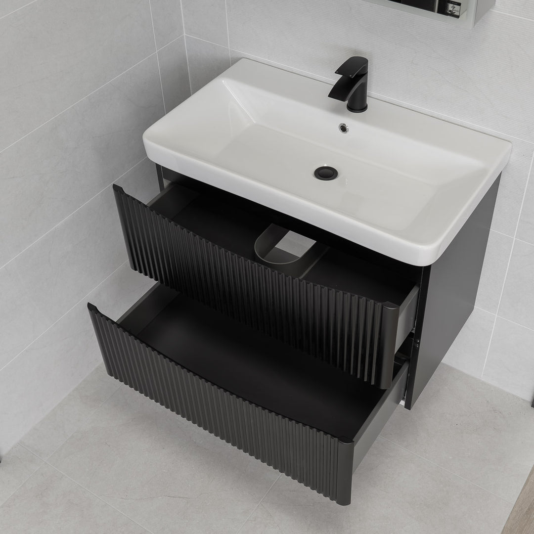 Josef Martin Happi 800mm Fluted Wall Hung Vanity Unit &amp; Inset Basin - Ember