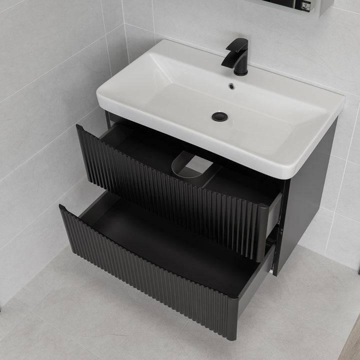 Josef Martin Happi 800mm Fluted Wall Hung Vanity Unit &amp; Inset Basin - Ember