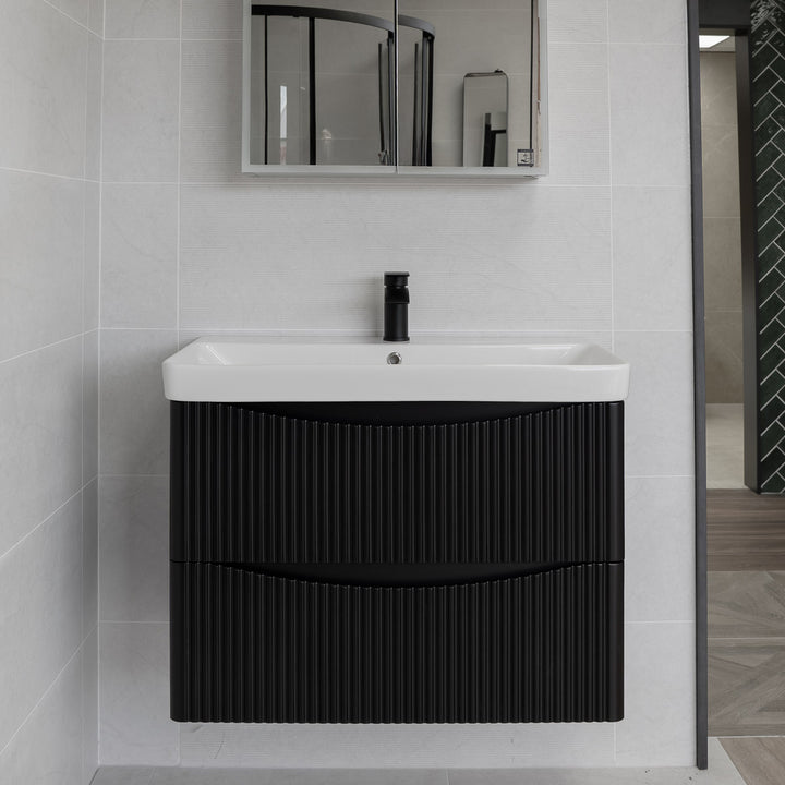 Josef Martin Happi 800mm Fluted Wall Hung Vanity Unit &amp; Inset Basin - Ember