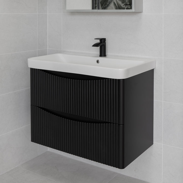 Josef Martin Happi 800mm Fluted Wall Hung Vanity Unit &amp; Inset Basin - Ember