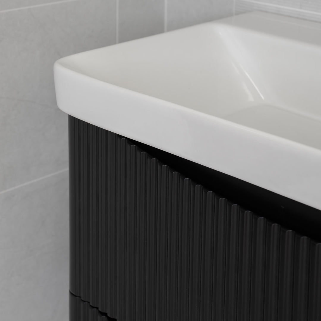 Josef Martin Happi 800mm Fluted Wall Hung Vanity Unit &amp; Inset Basin - Ember