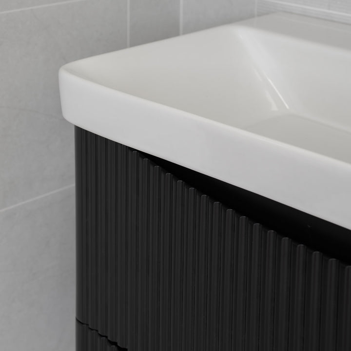Josef Martin Happi 800mm Fluted Wall Hung Vanity Unit &amp; Inset Basin - Ember