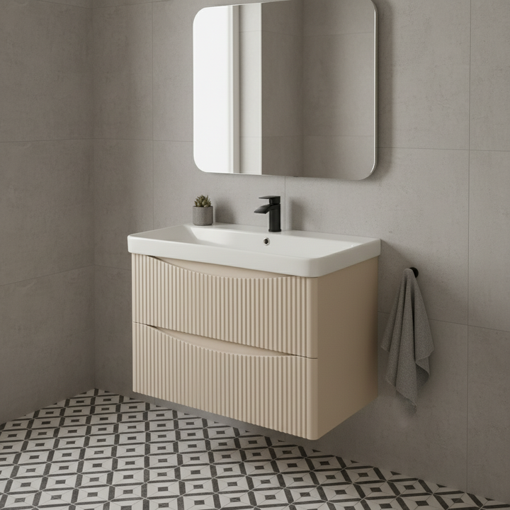 Josef Martin Happi 800mm Fluted Wall Hung Vanity Unit &amp; Basin - Sand