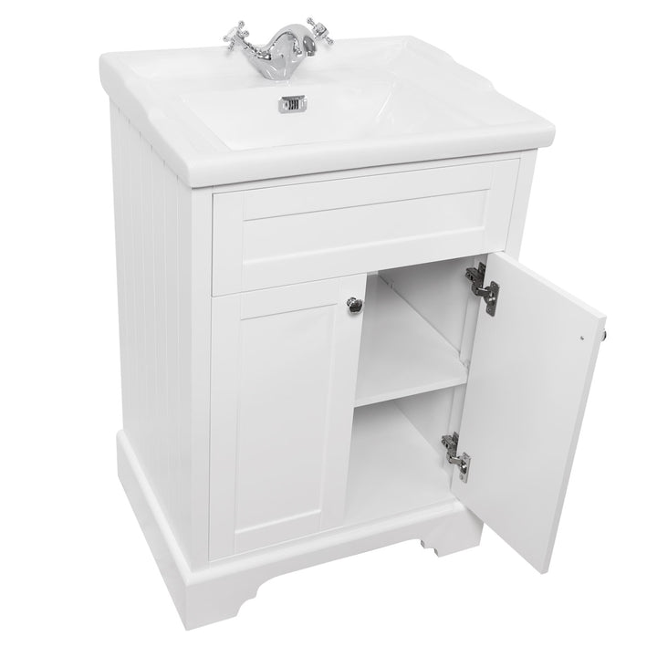 Kingsbury Traditional 600mm Floor Standing Vanity Unit and Basin - White