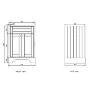 Kingsbury Traditional 600mm Floor Standing Vanity Unit and Basin - White - Technical drawing