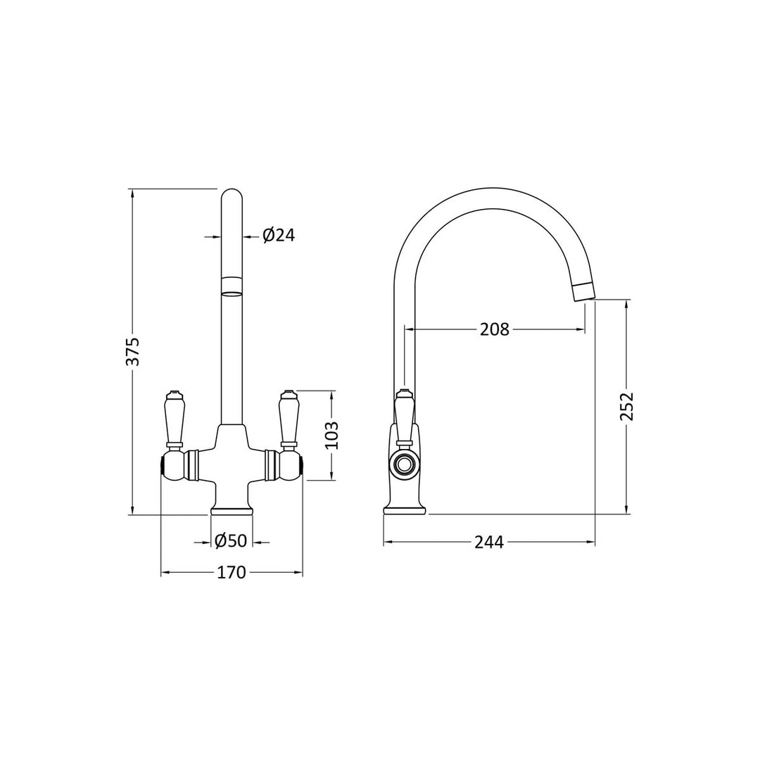 Nuie Cruciform Traditional Mono Kitchen Tap - Brushed Brass