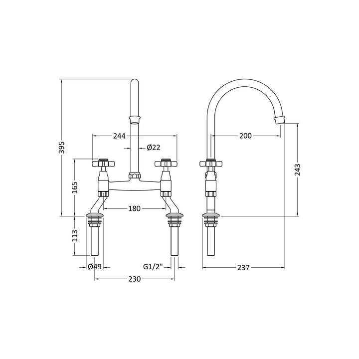 Nuie Bridge Traditional Mono Kitchen Tap - Brushed Brass