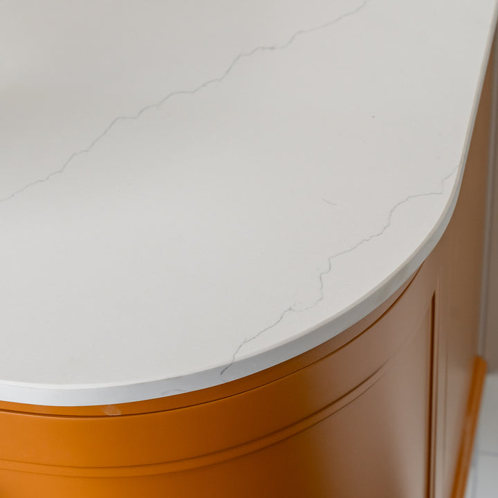Kingsbury Classic Curved 1200mm Wall Hung Vanity Unit with Marble Worktop - Middle Buff