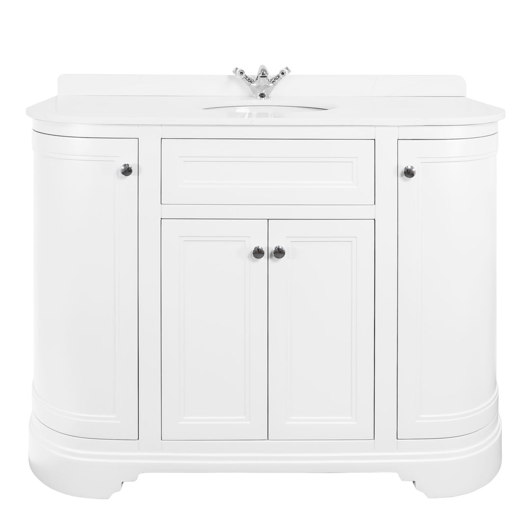 Kingsbury Classic Curved 1200mm Vanity Unit, Worktop &amp; Ceramic Basin - White
