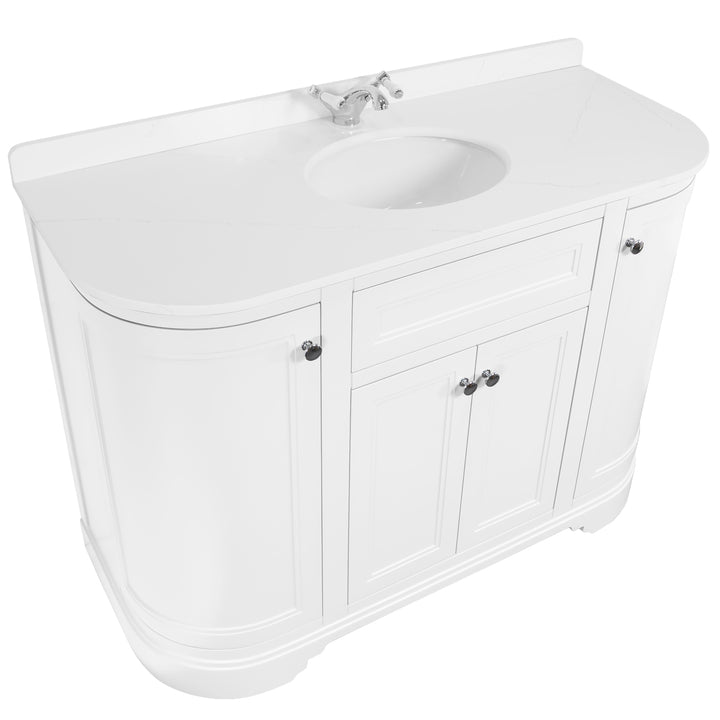 Kingsbury Classic Curved 1200mm Vanity Unit, Worktop &amp; Ceramic Basin - White