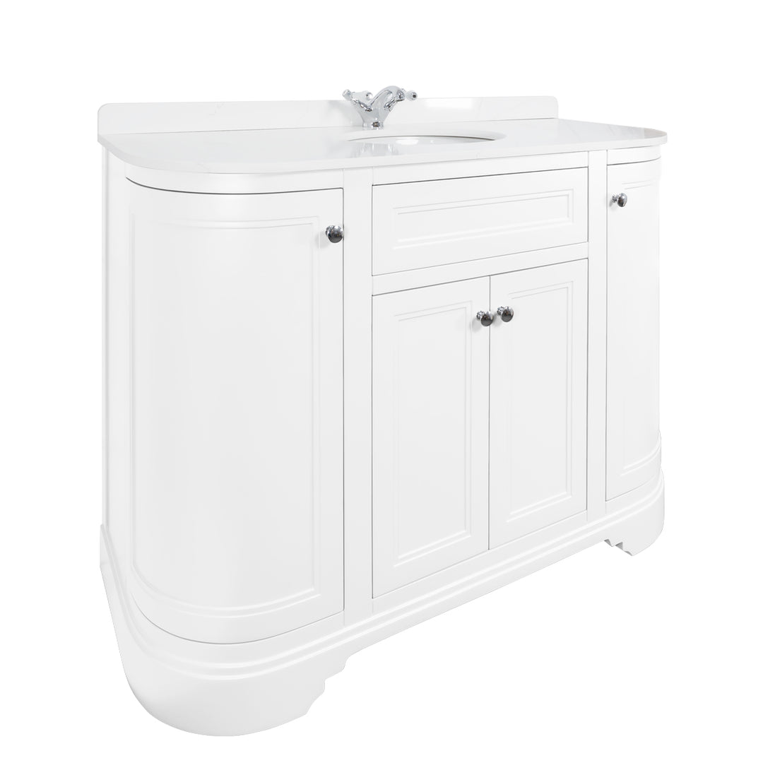 Kingsbury Classic Curved 1200mm Vanity Unit, Worktop &amp; Ceramic Basin - White