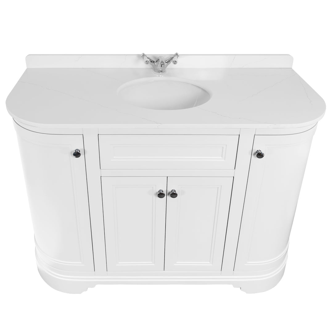 Kingsbury Classic Curved 1200mm Vanity Unit, Worktop &amp; Ceramic Basin - White