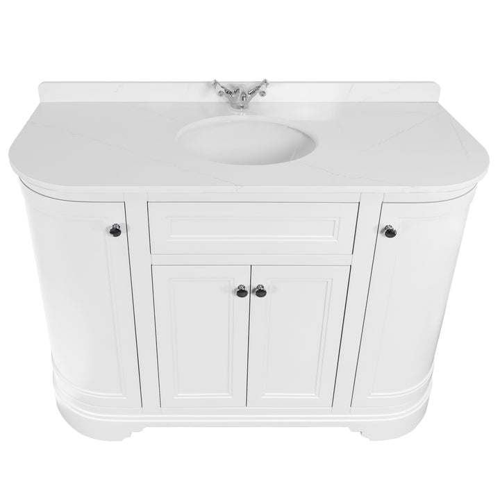 Kingsbury Classic Curved 1200mm Vanity Unit, Worktop &amp; Ceramic Basin - White