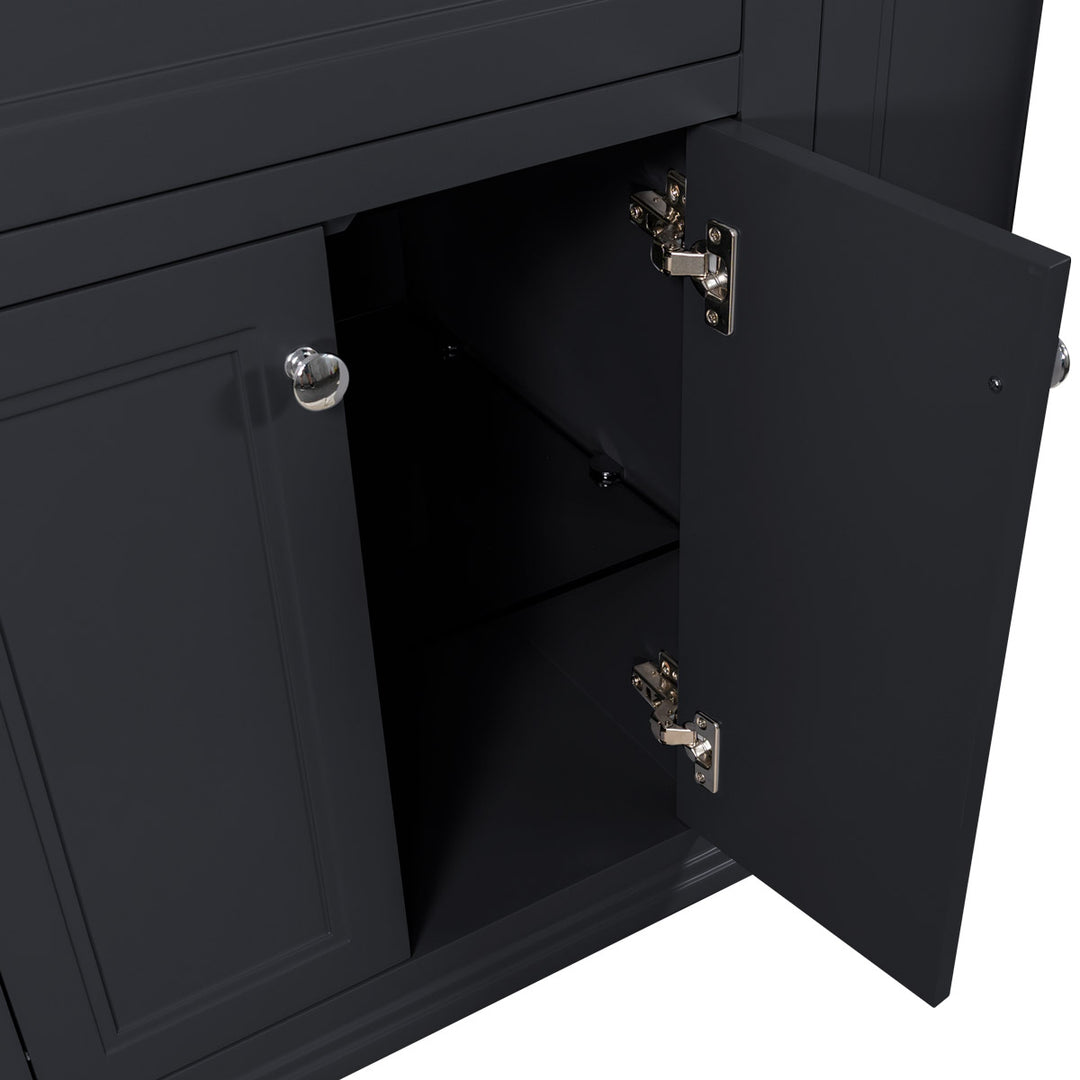 Kingsbury Classic Curved 1200mm Floor Standing Vanity Unit, Black Worktop &amp; Ceramic Basin - Dark Grey
