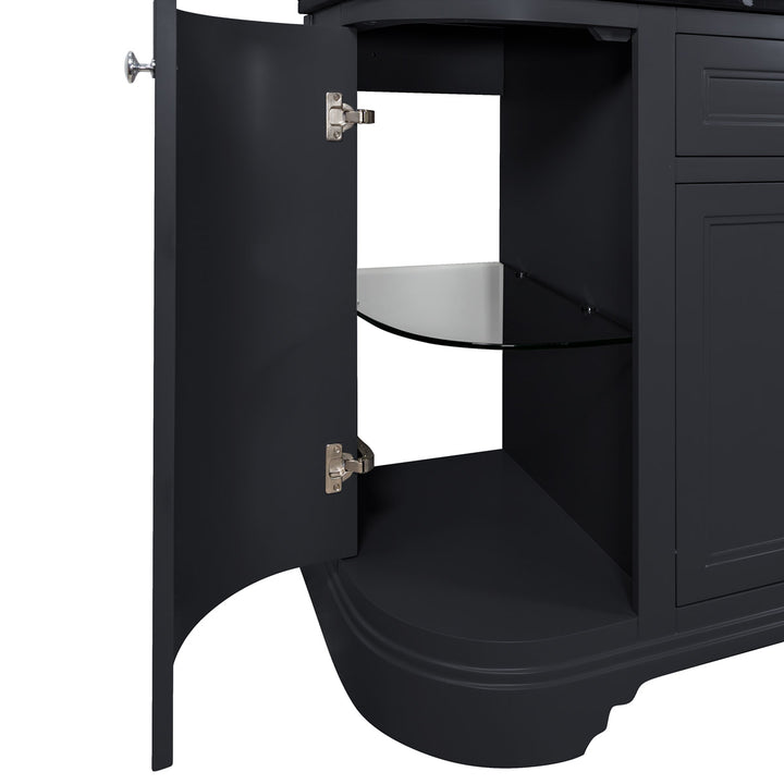 Kingsbury Classic Curved 1200mm Floor Standing Vanity Unit, Black Worktop &amp; Ceramic Basin - Dark Grey