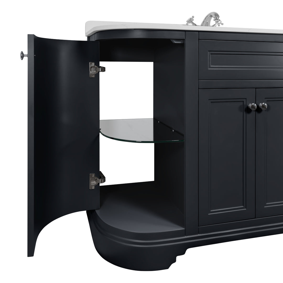 Kingsbury Classic Curved 1200mm Floor Standing Vanity Unit with Marble Worktop - Dark Grey