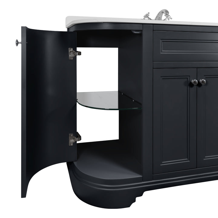 Kingsbury Classic Curved 1200mm Floor Standing Vanity Unit with Marble Worktop - Dark Grey