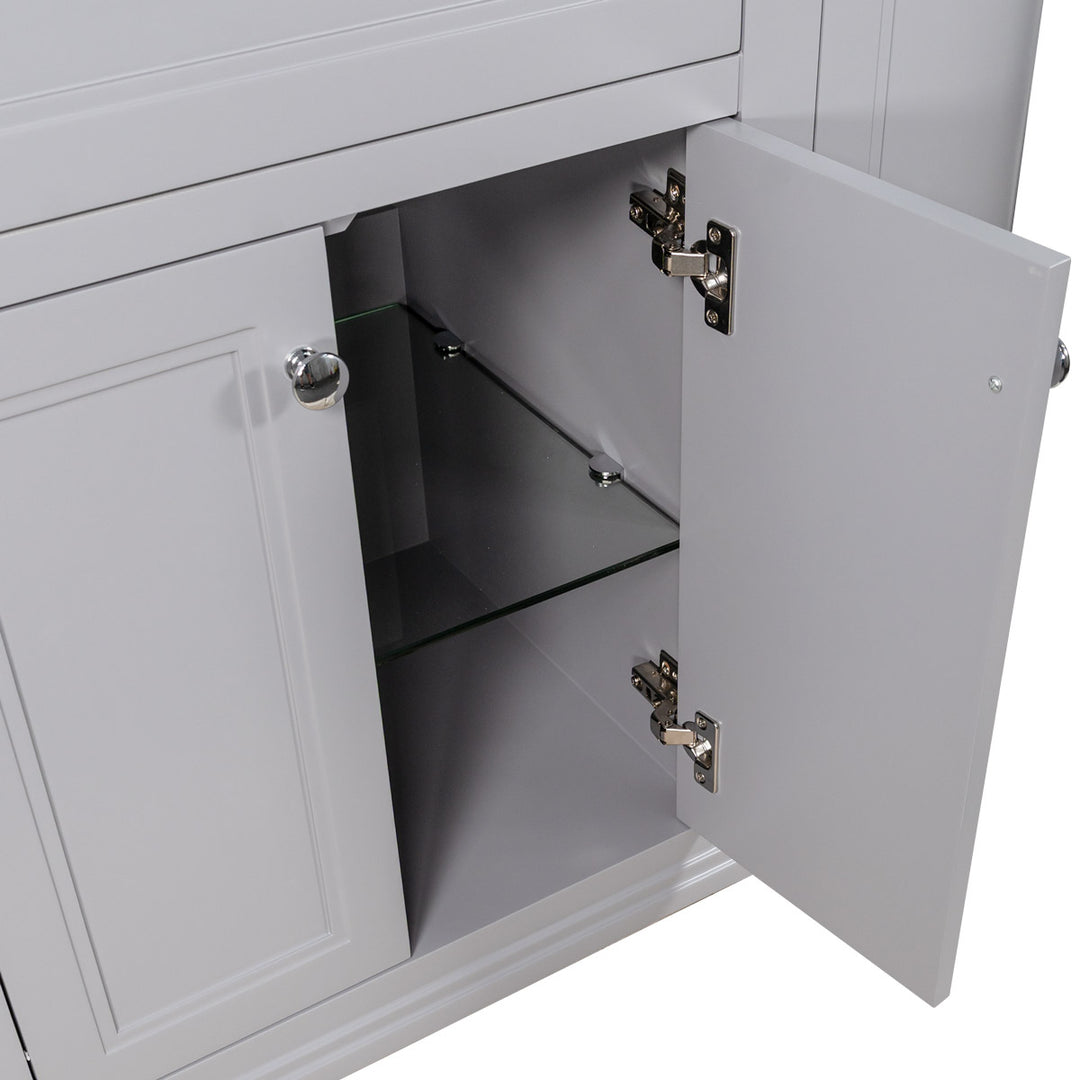 Kingsbury Classic Curved 1200mm Floor Standing Vanity Unit, Black Worktop &amp; Ceramic Basin - Light Grey