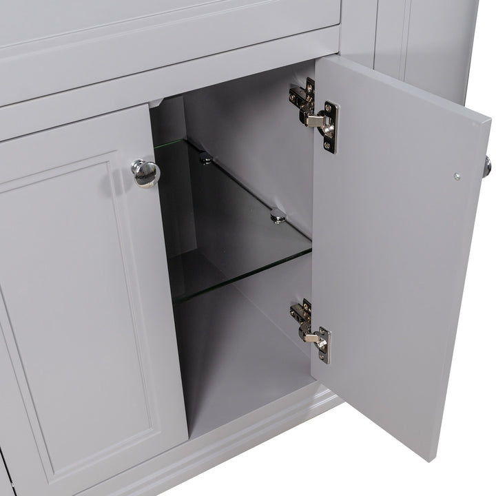 Kingsbury Classic Curved 1200mm Floor Standing Vanity Unit, Black Worktop &amp; Ceramic Basin - Light Grey