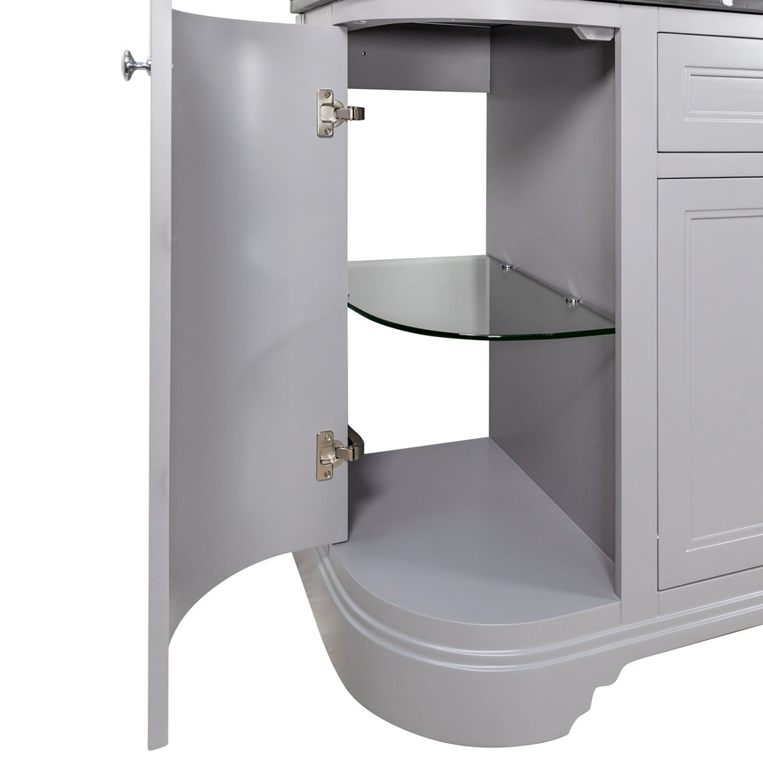 Kingsbury Classic Curved 1200mm Floor Standing Vanity Unit, Black Worktop &amp; Ceramic Basin - Light Grey