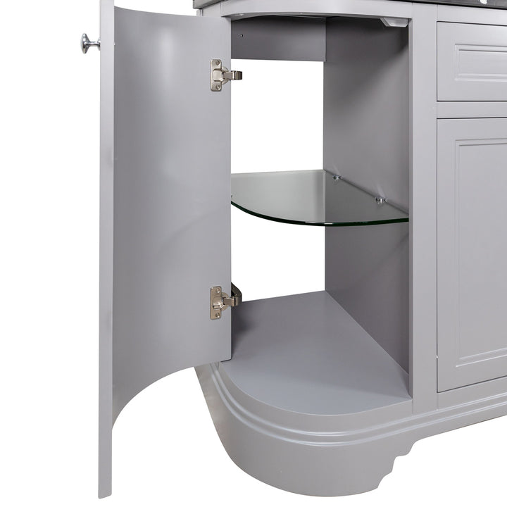 Kingsbury Classic Curved 1200mm Floor Standing Vanity Unit, Black Worktop &amp; Ceramic Basin - Light Grey