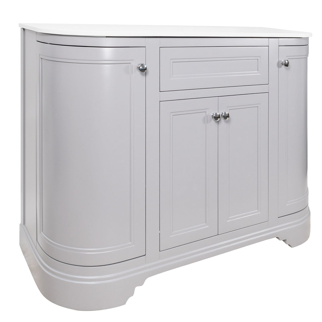 Kingsbury Classic Curved 1200mm Floor Standing Vanity Unit with Marble Worktop - Light Grey