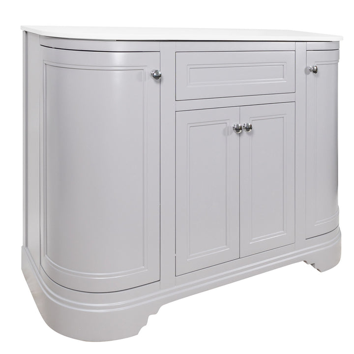 Kingsbury Classic Curved 1200mm Floor Standing Vanity Unit with Marble Worktop - Light Grey