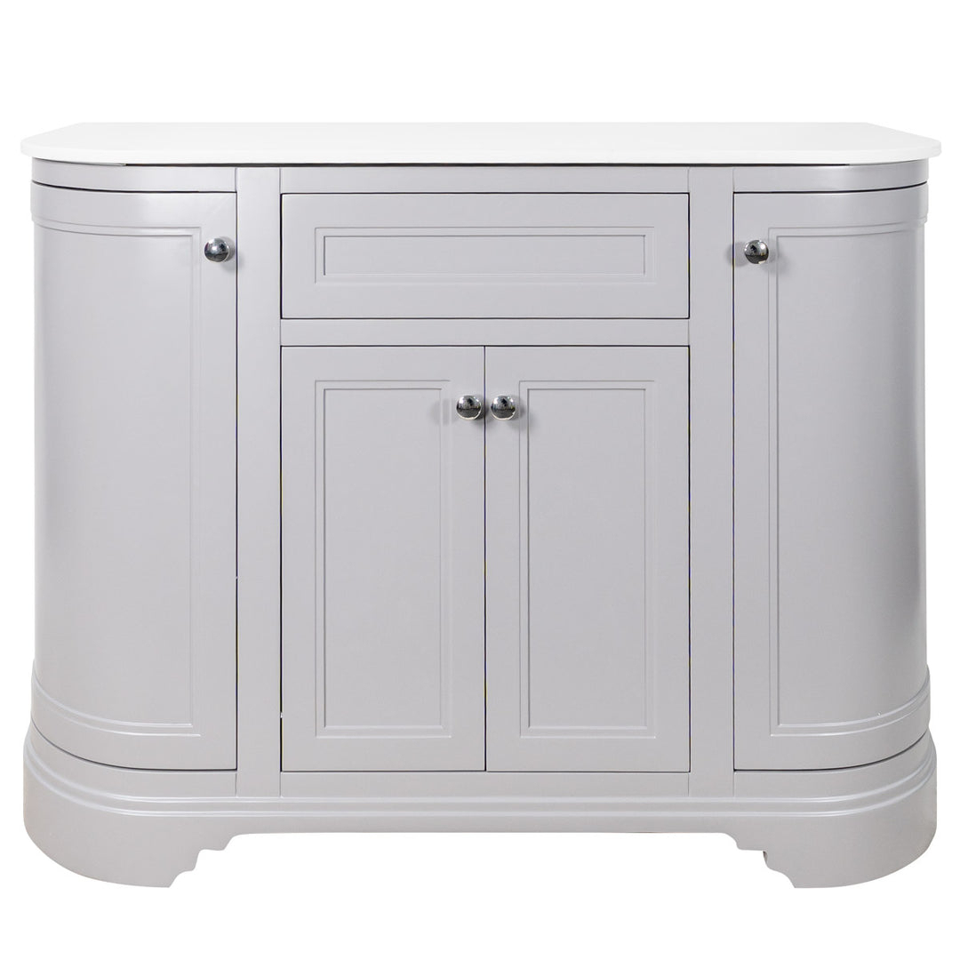Kingsbury Classic Curved 1200mm Floor Standing Vanity Unit with Marble Worktop - Light Grey