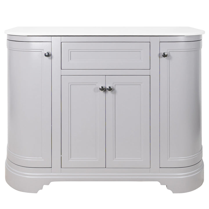 Kingsbury Classic Curved 1200mm Floor Standing Vanity Unit with Marble Worktop - Light Grey