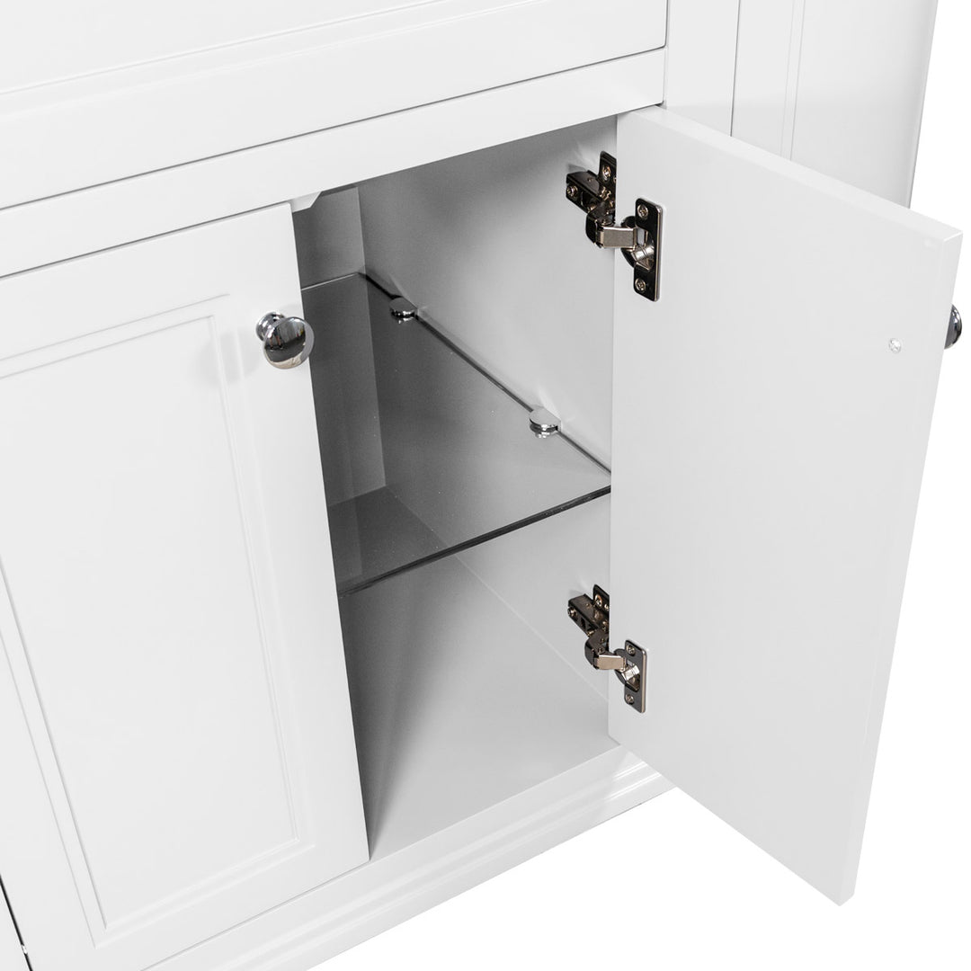 Kingsbury Classic Curved 1200mm Floor Standing Vanity Unit, Black Worktop &amp; Ceramic Basin - White