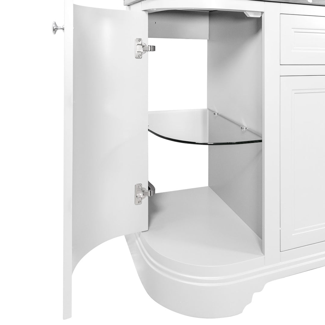 Kingsbury Classic Curved 1200mm Floor Standing Vanity Unit, Black Worktop &amp; Ceramic Basin - White