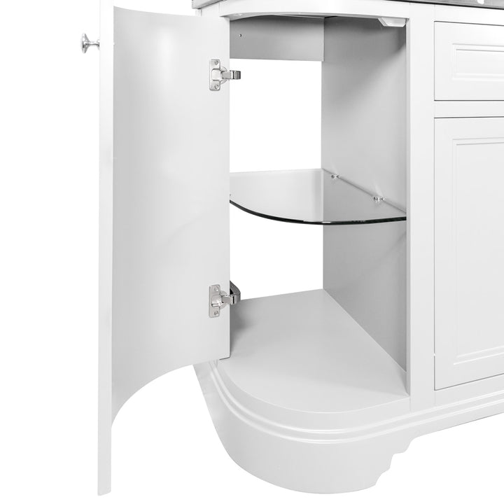 Kingsbury Classic Curved 1200mm Floor Standing Vanity Unit, Black Worktop &amp; Ceramic Basin - White