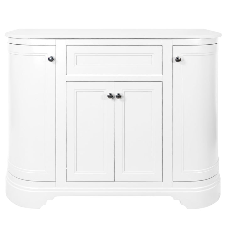 Kingsbury Classic Curved 1200mm Floor Standing Vanity Unit with Marble Worktop - White