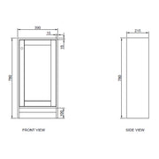 Kingsbury Traditional Floor Standing Cloakroom Vanity Unit and Basin - White - Technical drawing