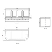 Kingsbury Classic Curved 1200mm Wall Hung Vanity Unit, Marble Worktop & Ceramic Basin - White - Technical drawing