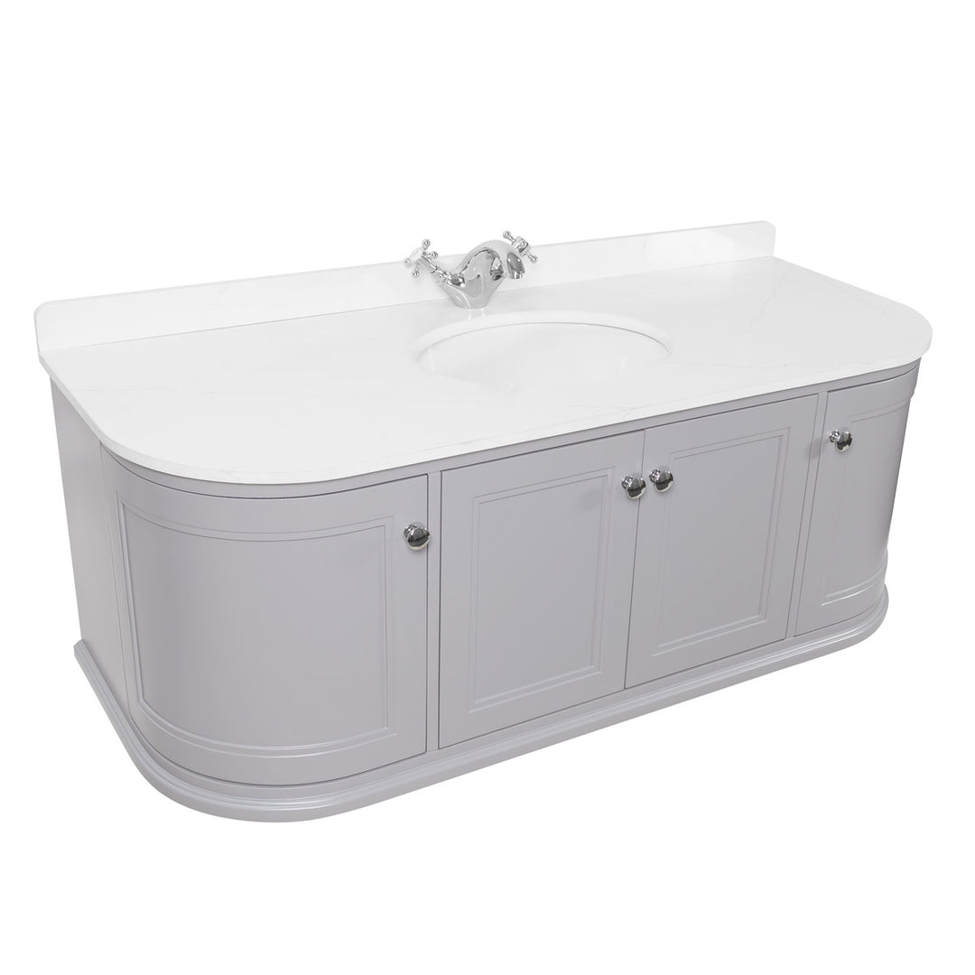 Kingsbury Classic Curved 1200mm Wall Hung Vanity Unit, Marble Worktop &amp; Ceramic Basin - Signal Grey