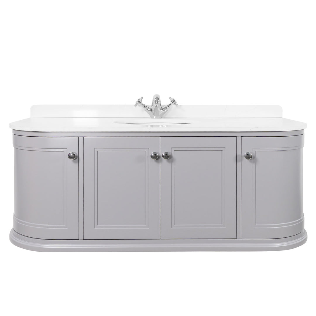 Kingsbury Classic Curved 1200mm Wall Hung Vanity Unit, Marble Worktop &amp; Ceramic Basin - Signal Grey