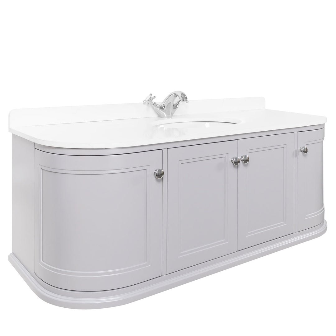Kingsbury Classic Curved 1200mm Wall Hung Vanity Unit, Marble Worktop &amp; Ceramic Basin - Signal Grey