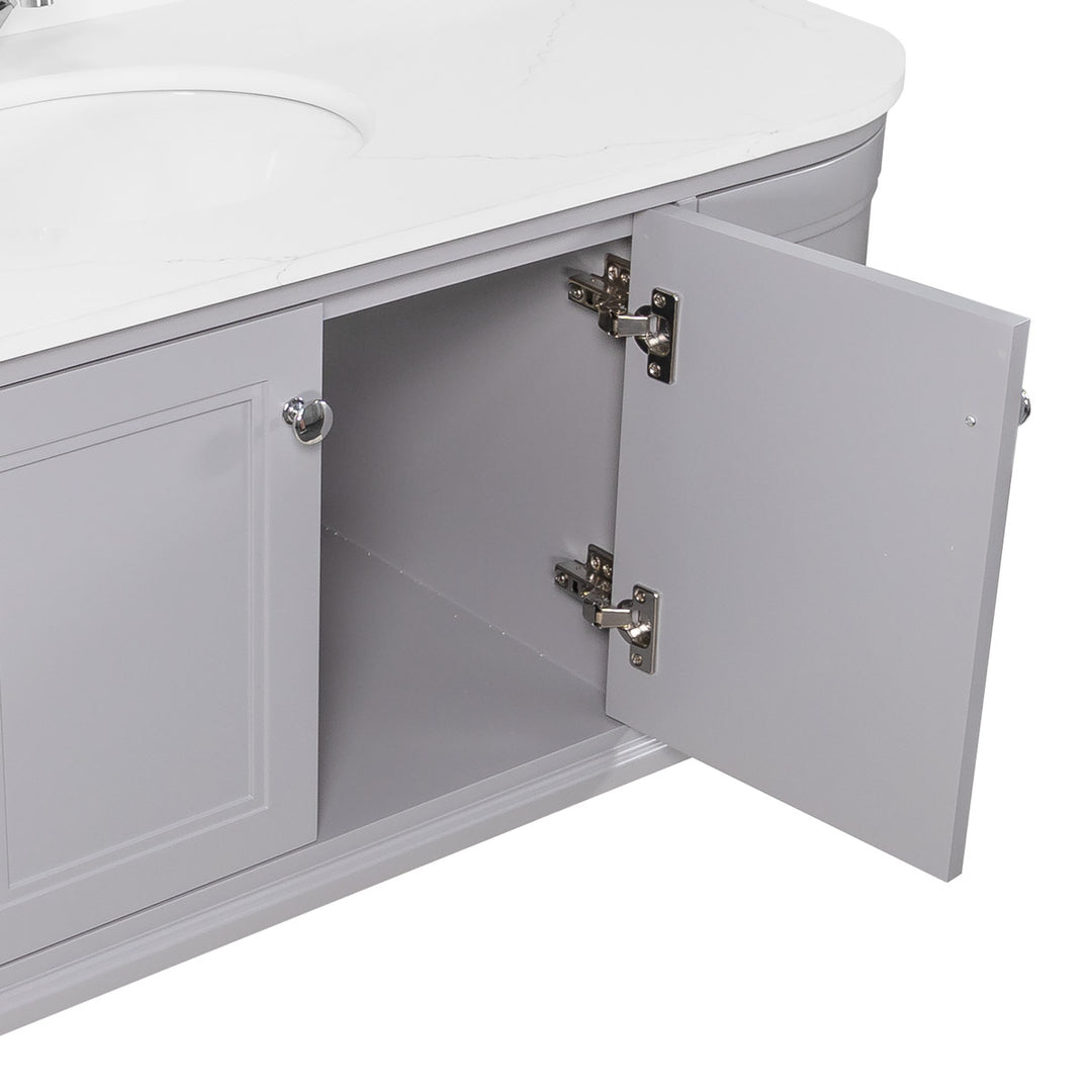 Kingsbury Classic Curved 1200mm Wall Hung Vanity Unit, Marble Worktop &amp; Ceramic Basin - Signal Grey