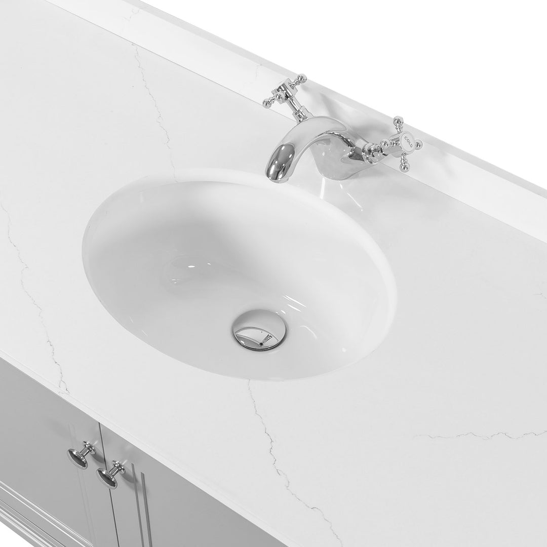 Kingsbury Classic Curved 1200mm Wall Hung Vanity Unit, Marble Worktop &amp; Ceramic Basin - Signal Grey