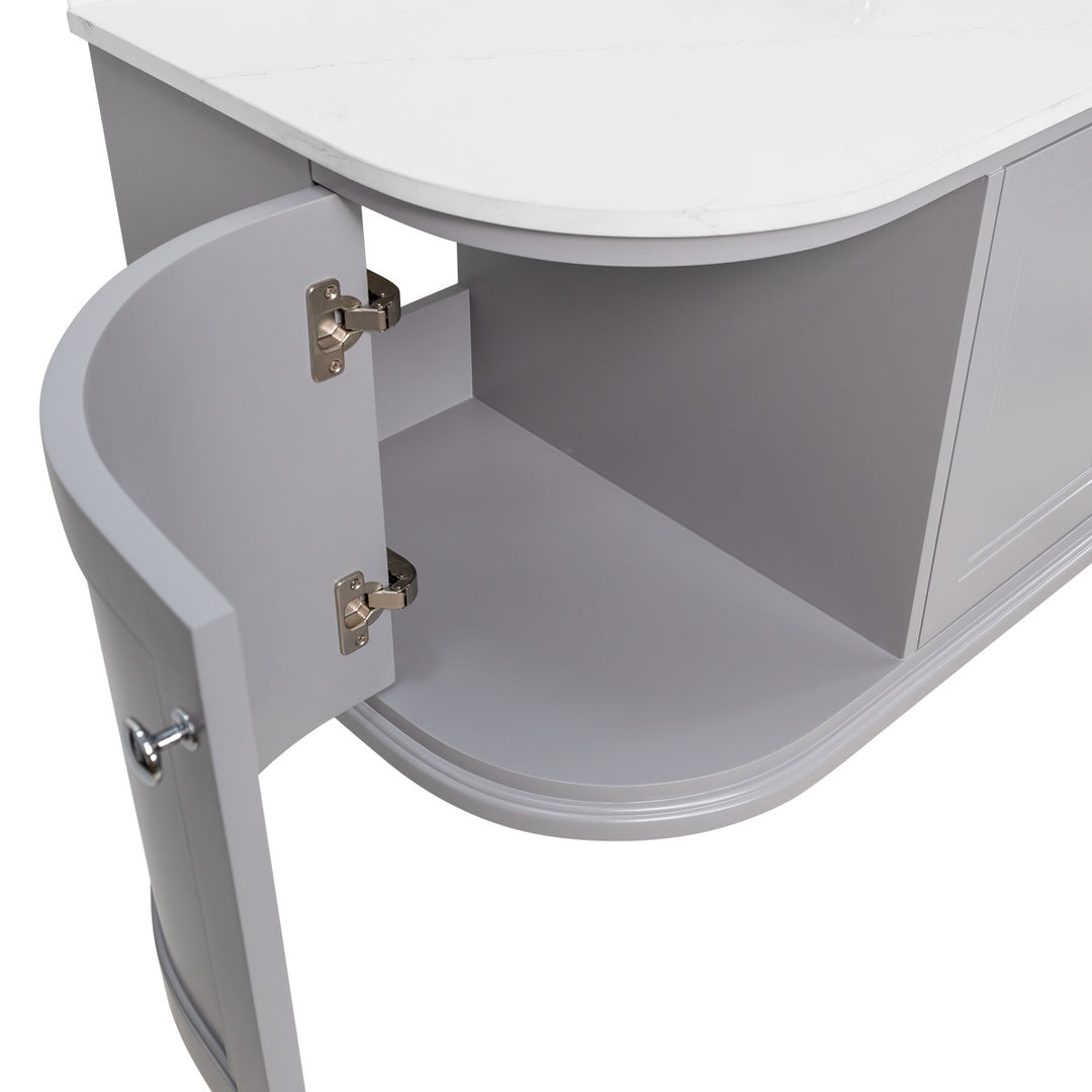 Kingsbury Classic Curved 1200mm Wall Hung Vanity Unit, Marble Worktop &amp; Ceramic Basin - Signal Grey