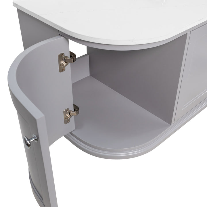 Kingsbury Classic Curved 1200mm Wall Hung Vanity Unit, Marble Worktop &amp; Ceramic Basin - Signal Grey