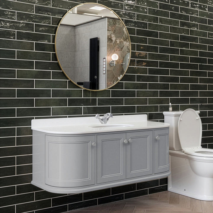 Kingsbury Classic Curved 1200mm Wall Hung Vanity Unit, Marble Worktop &amp; Ceramic Basin - Signal Grey