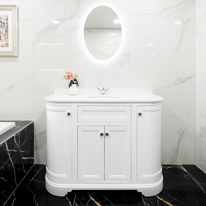 Kingsbury Classic Curved 1200mm Vanity Unit, Worktop &amp; Ceramic Basin - White