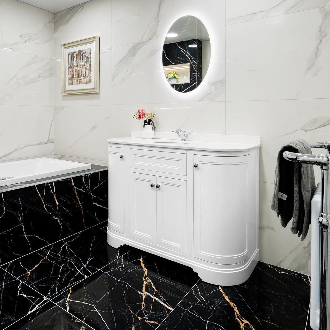 Kingsbury Classic Curved 1200mm Vanity Unit, Worktop &amp; Ceramic Basin - White